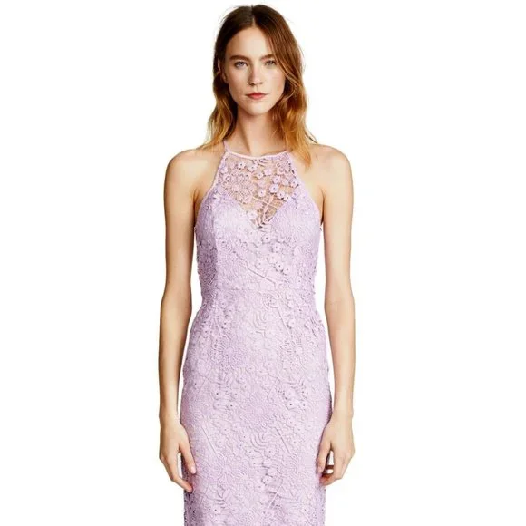 floral lace illusion dress Blue Embellished Lace Illusion Neck Gown With 3D Flowers main image 1